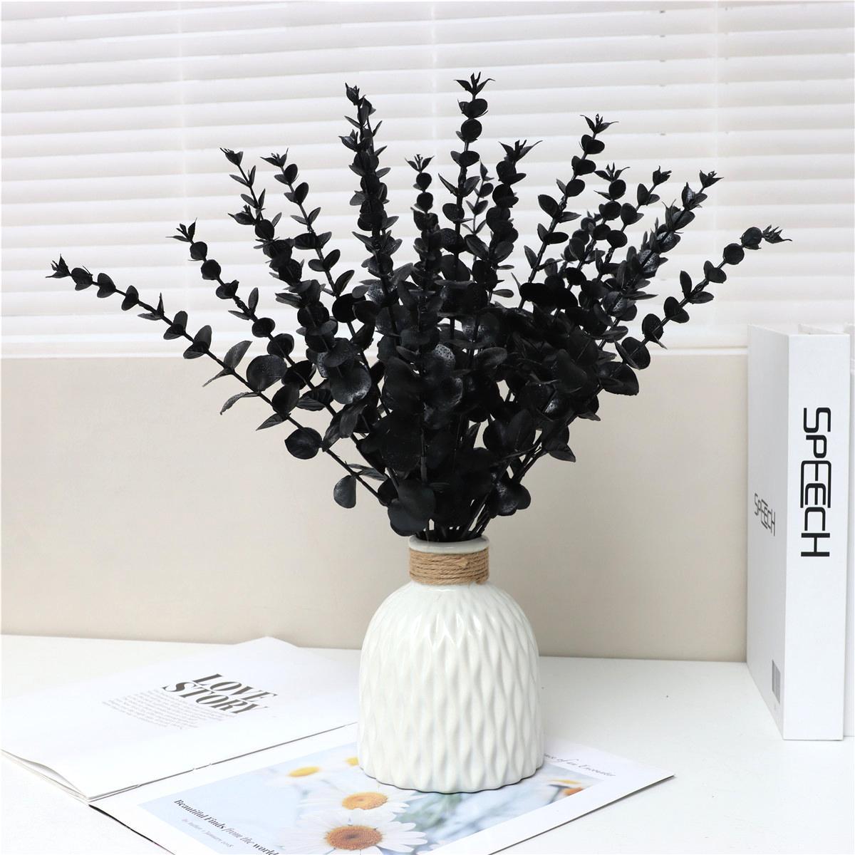 Artificial Plastic Eucalyptus Leaves Bunch Branch For Wedding & Home Decor, Artificial Faux Greenery, 24pcs/bunch Fake Eucalyptus Leaves Bunch for Romantic Bouquet Decor