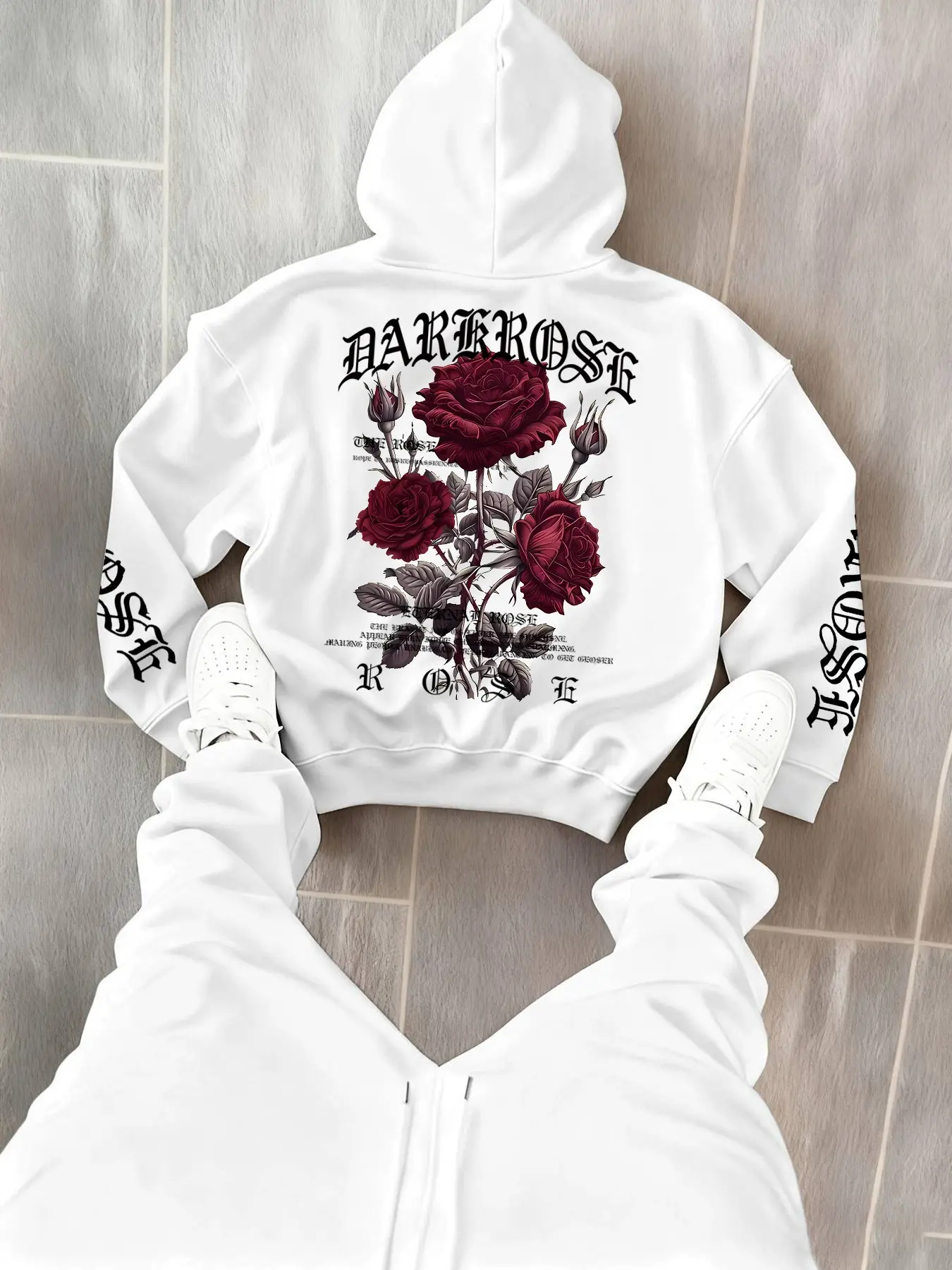 Men's Hoodie Set 2 Piece, Rose Graphic Print Casual Hooded Sweatshirt + Drawstring Sports Pants, Trendy Streetwear for Men, Sweatshirt Sets