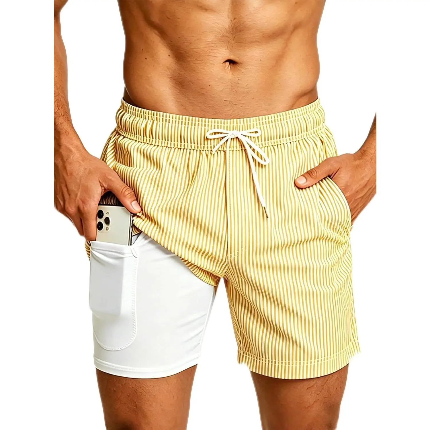 TUVEKE Mens Swim Trunks Quick Dry Compression Liner 5 Inch Board Shorts with Zip Pockets Men's Swim Suits Beach Shorts S-XXL