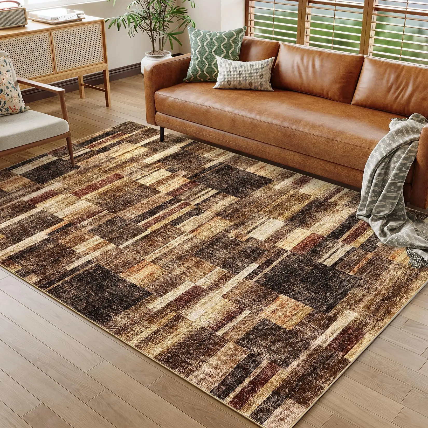 Garvee Large Living Room Area Rug 8x10 - Machine Washable Modern Rugs Geometric Neutral Rug Non-Shedding Low Pile Farmhouse Carpet for Bedroom Nursery Classroom Dorm 8 ft x10 ft Brown