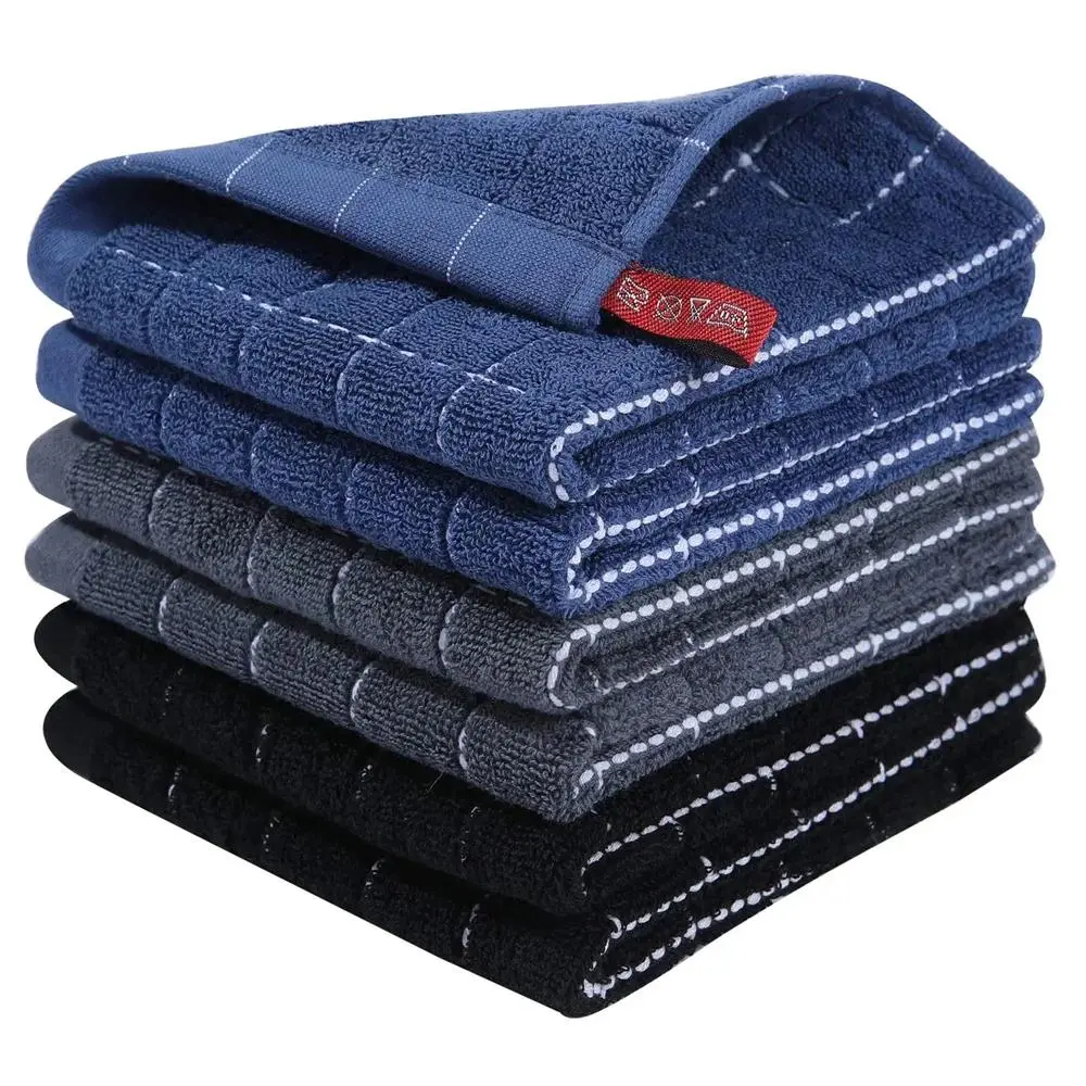 Homaxy 4/6pcs 100% Cottton Kitchen Towel Absorbent Dishcloth Ultra Soft Kitchen Cloths Drying Hand Towels Home Cleaning Tools