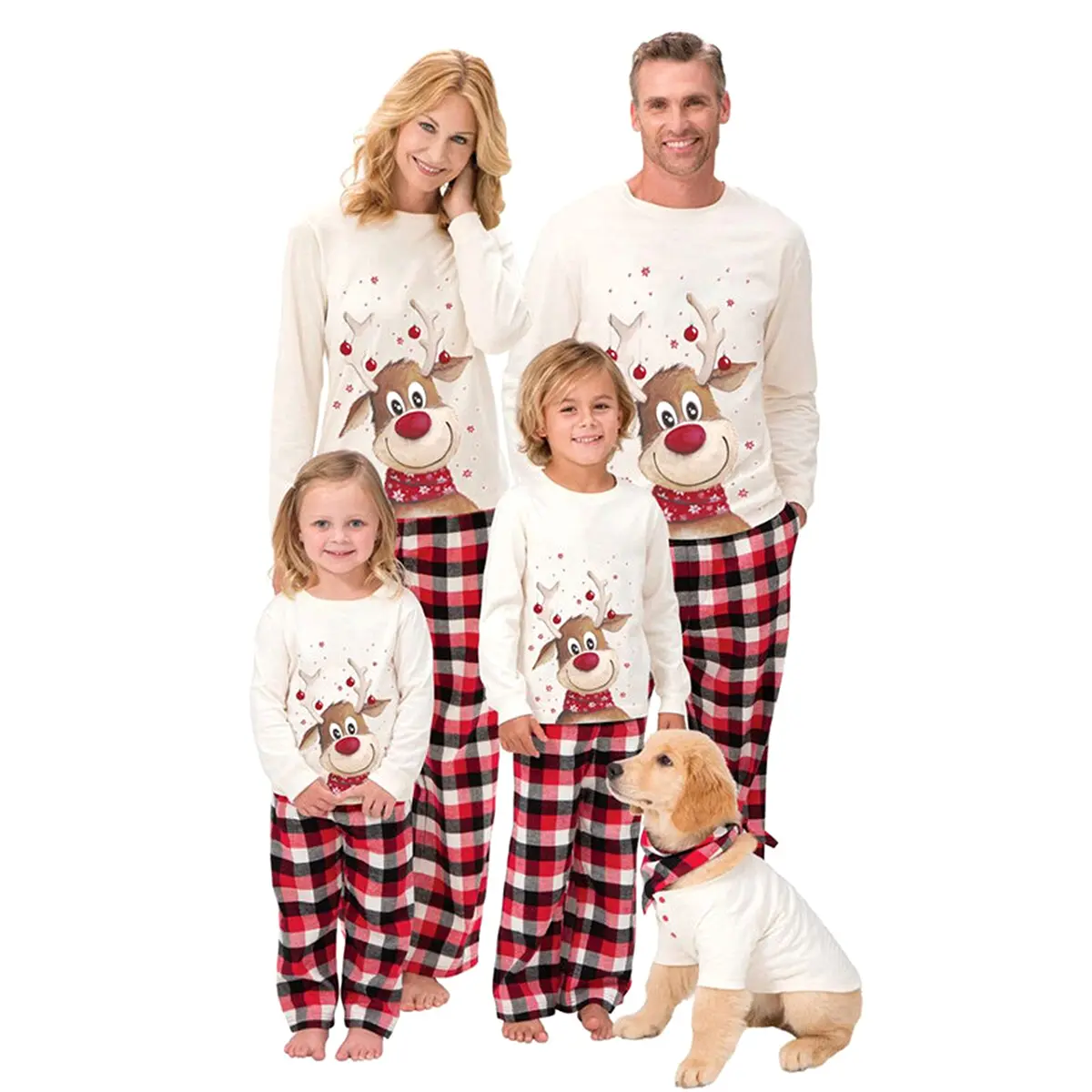 Christmas Family Pajamas Set, Reindeer Pattern Tops+Long Elastic Pants for Dad Mom Kids