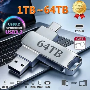 64TB Metal Flash Drive USB 3.2 High Speed Transfer Portable Waterproof U Disk Type-C Memoria USB Stick For Phone Computer Car