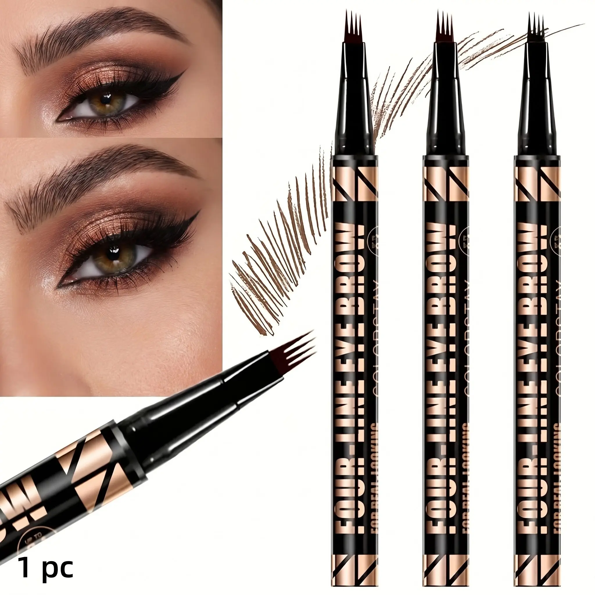 4-Fork Eyebrow Pencils, Eyebrow Liquid, Dual-Purpose in One Stroke, Quick Shaping, Fine and Natural, Waterproof and Sweat-Proof, Smooth Ink Flow, Beginner-Friendly, Easily Create Natural Wild Brows, Suitable for Daily Wear, Parties and Workouts