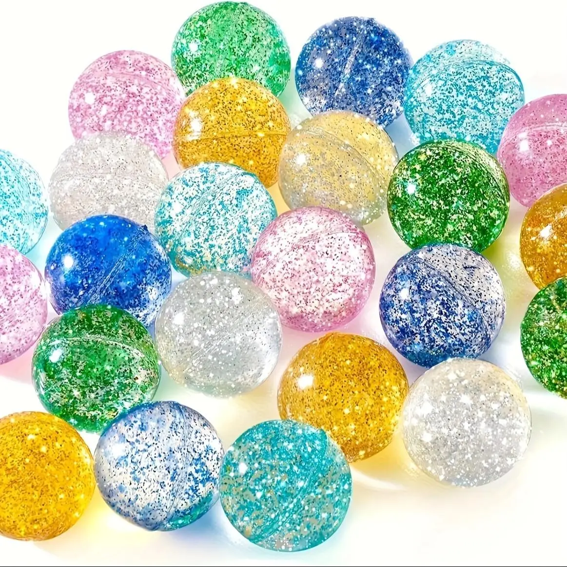 20/100pcs Colorful Glittery Bouncing Balls - Assorted Rubber Party Favors, Bouncy Balls Bulk, Ideal for Gifts, Prizes, and Birthday Bag Fillers, 27mm Sparkling Multi-Colored Balls, Playful Gifts | Glittery Finish | Synthetic Rubber, Ball Set, Bounce Ball