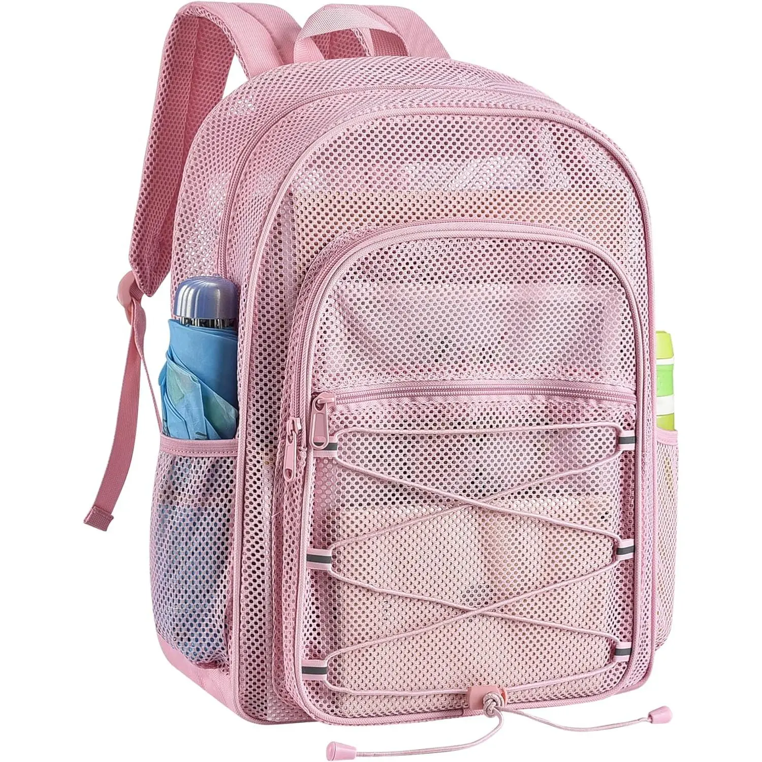 Heavy-duty mesh backpack, suitable for adults, boys and girls' school bag, transparent backpack with adjustable shoulder straps, mesh bag, suitable for swimming