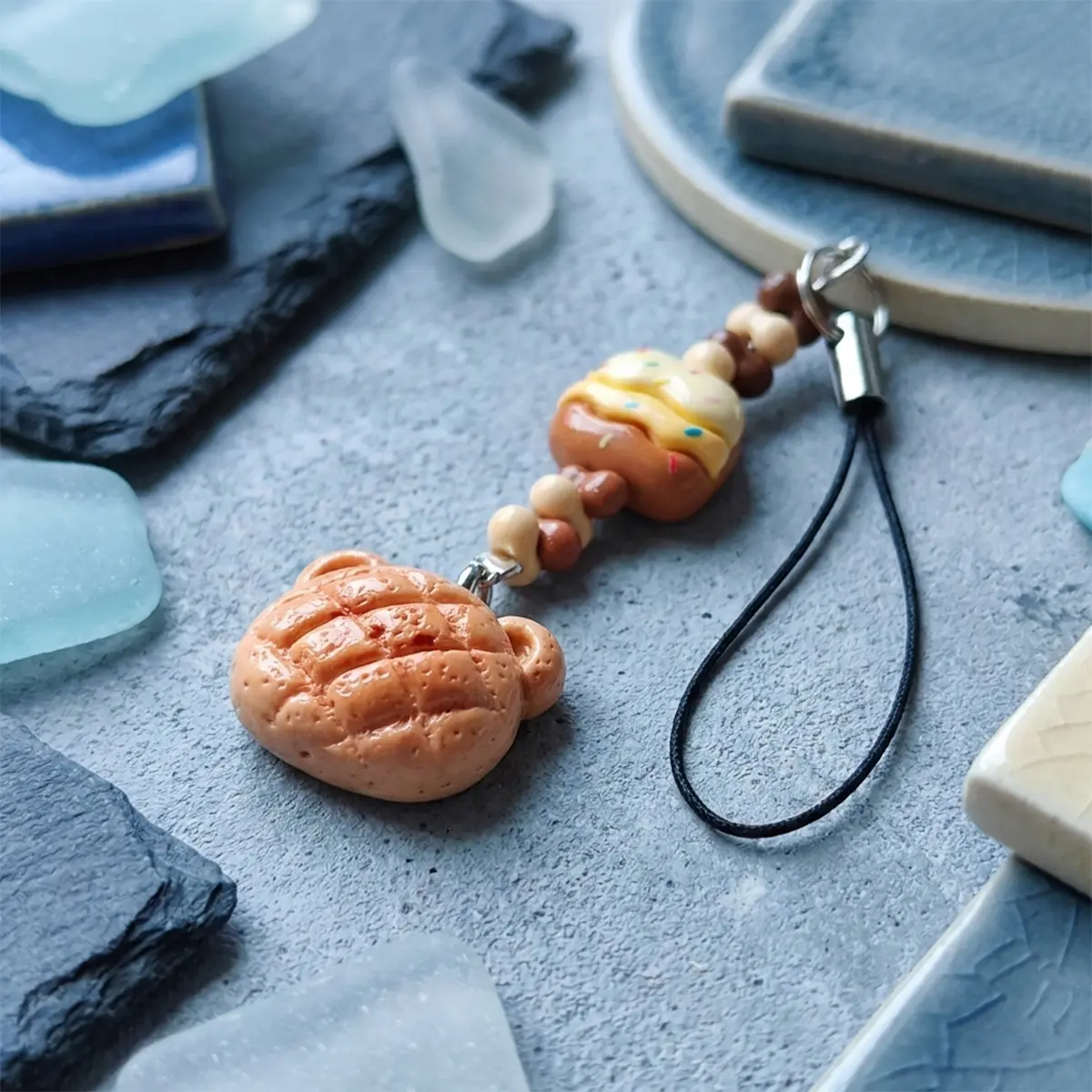 1pc Bear Bread Phone Charm, Donut Bakery Bead Keychain Charms Lanyard Strap With Cute Resin Food Charm Kawaii Bag Charm For Phone Case Camera Backpack Women Gift