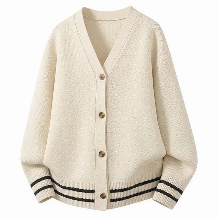 Men's V-Neck Knit Cardigan Single Breasted Resin Buttons Contrast Dual Striped Ribbed Cuffs And Hem Long Sleeve Knit Outerwear Ideal For Daily Commute Campus Casual Outings Preppy Style Lightweight Sweater Coat For Autumn And Winter Stacked Matching