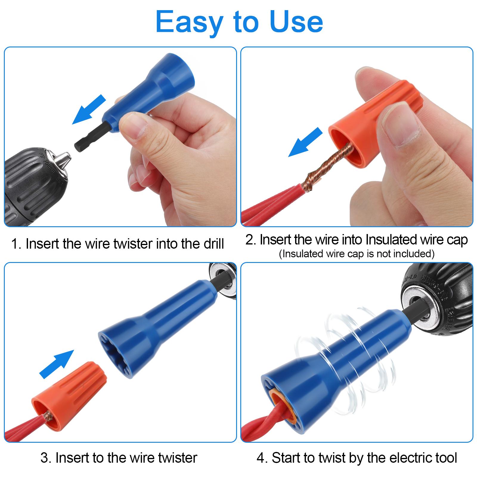 3Pcs Wire Twister tool for Drill - Wire twisted bit,Wire Nut Twister with 1/4" Chuck,Cable Quick Connector Stripping,professional electrician tools