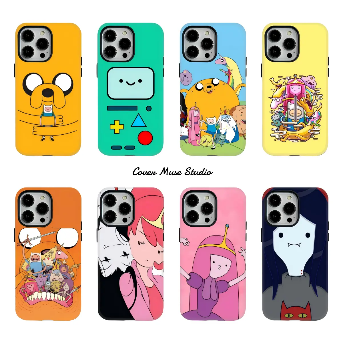 Magnetic Retro Cartoon Adventure Time Phone Case for iPhone 17/16/15/14/13/12/11 Pro Max Plus, Glossy Durable Polycarbonate Shockproof Cover with Finn, Jake, BMO, Princess Bubblegum, Marceline Design, Wireless Phone Accessories for Protection