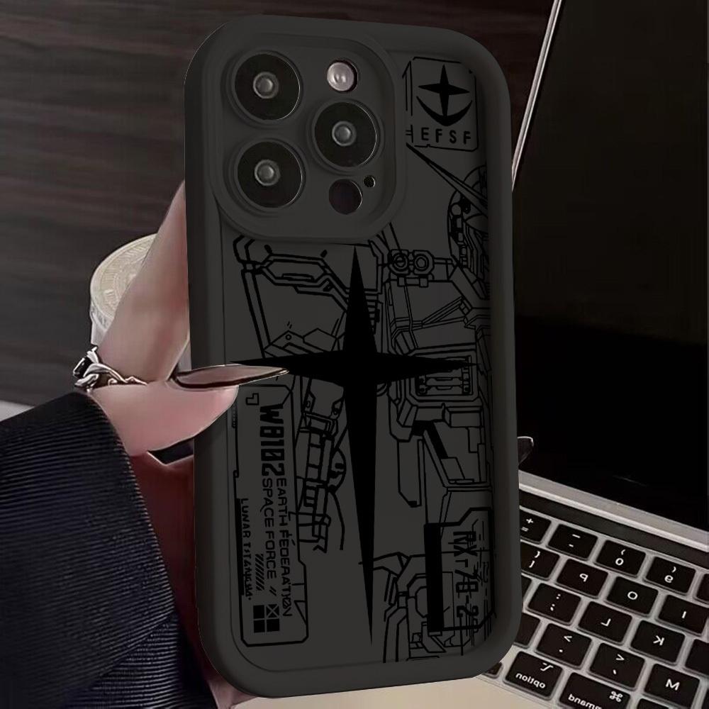 Phone Case - Black And White Striped Design Shield Gundam Phone Case Compatible with iPhone 17 E Air Pro ProMax iPhone16 15 14 Plus 13 12 Mini 11 X XS XR, Featuring a Soft TPU Back for Drop Protection.