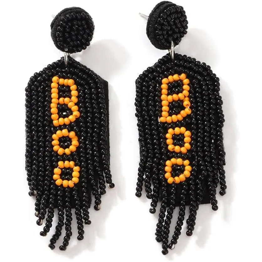 Halloween Beaded Earrings for Women, Bohemian Spooky BOO  Small Beads Earrings Statement Trendy Halloween Part  Accessories  Friendship