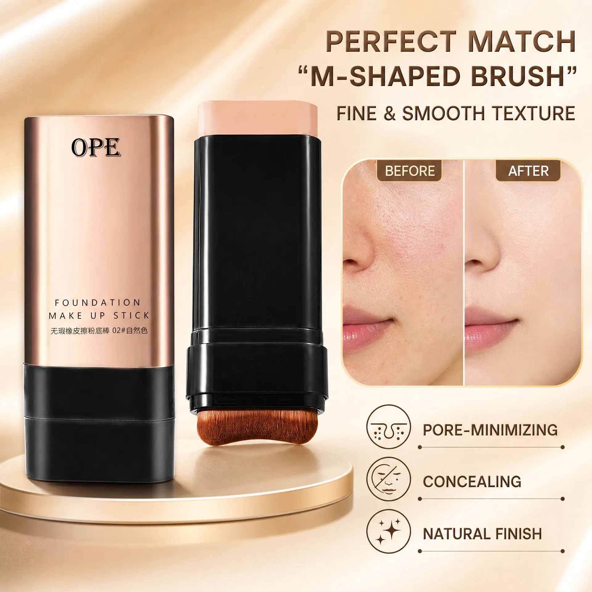 foundation stick, foundation stick withbrush, lightweight foundation, breathable makeup, blur pores, even skin tone, portable base makeup, solid foundation stick