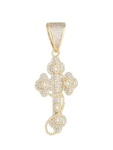 Vintage Floral Cross Pendant, Rope Texture Design, Zircon Embedded Christian Charm, Streetwear Jewelry, All Seasons Fashion Accessory