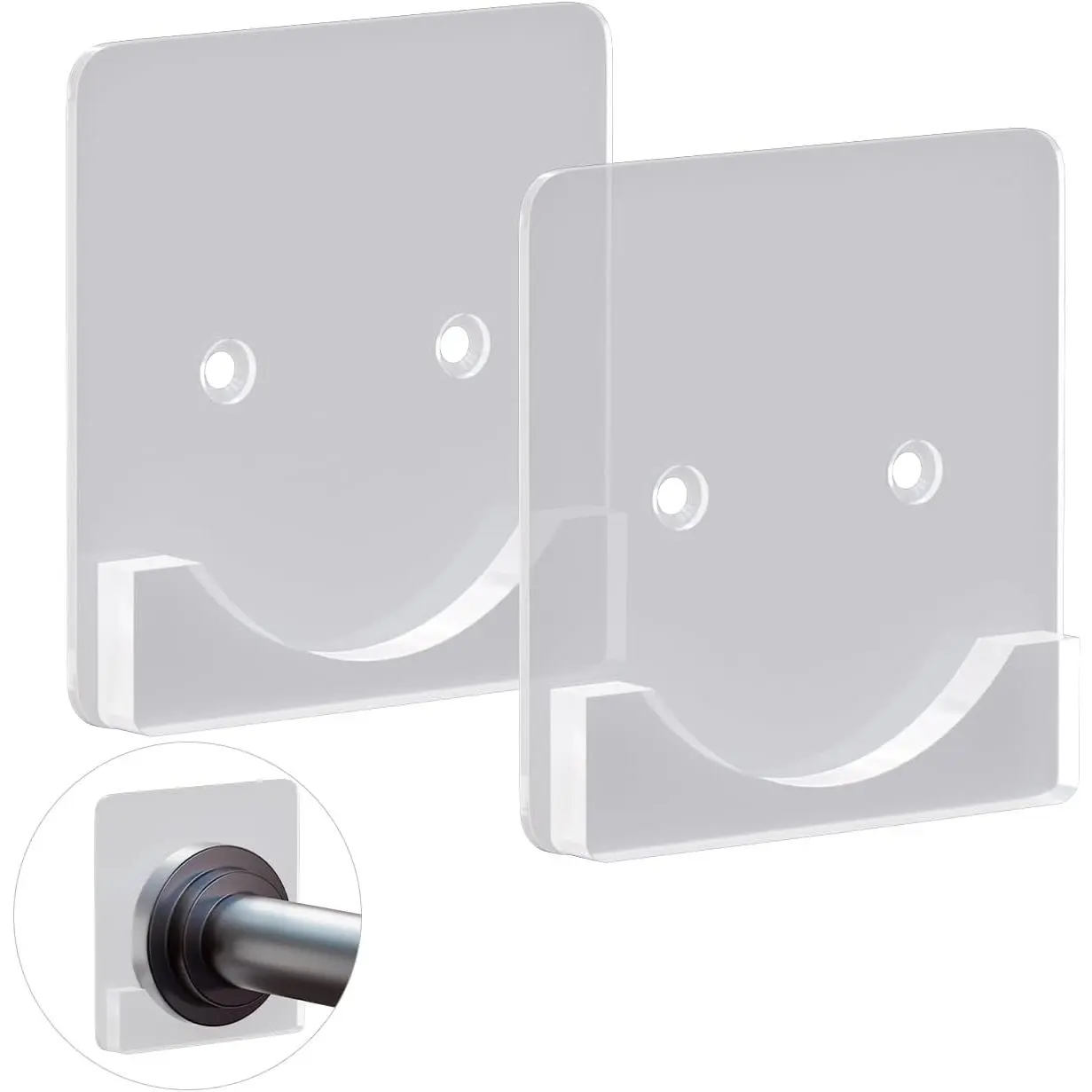 2 Pack Adhesive Shower Curtain Rod Holder,Tension Curtain Rod Bracket, Drill Curtain Rod Holder or Adhesive Shower Rod Holders for Wall Two Installation Methods