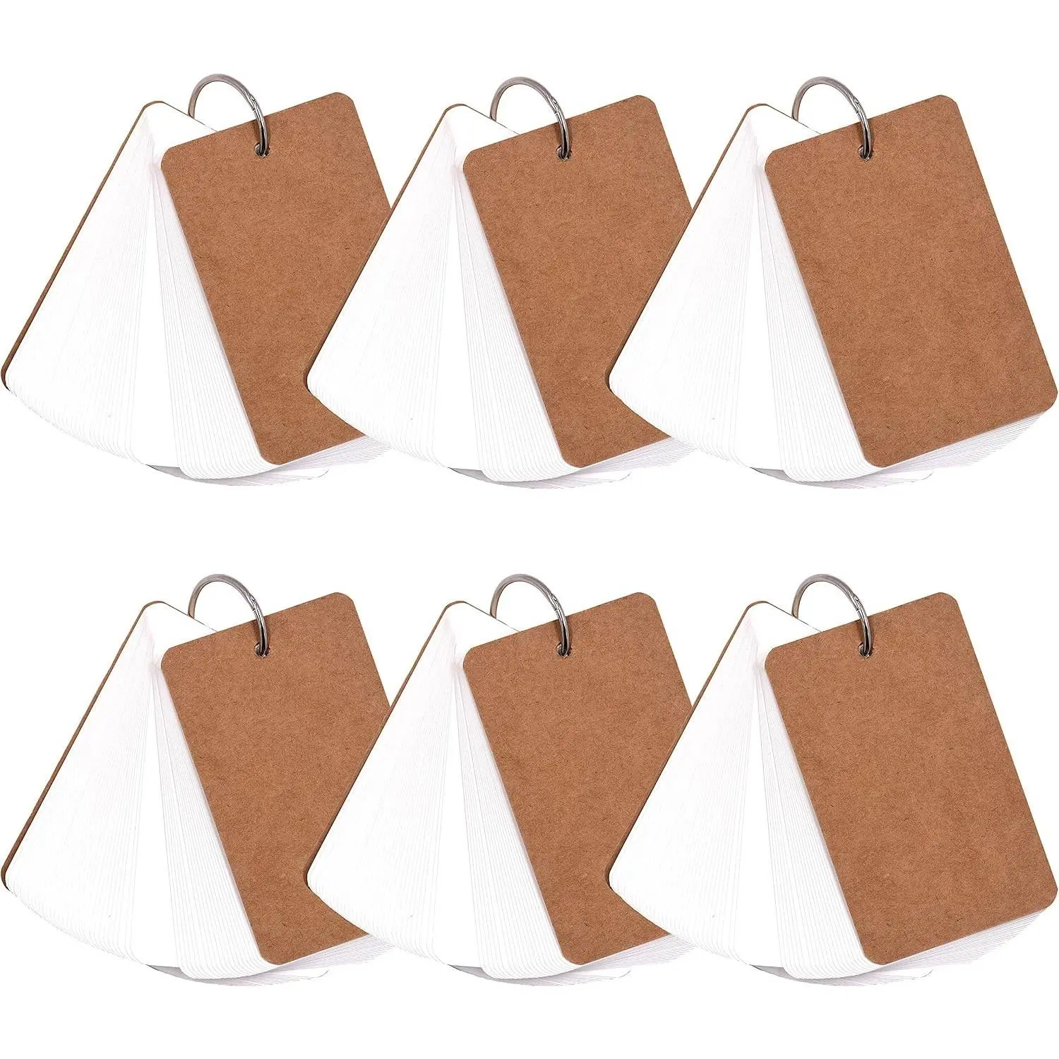 300 Pcs White Blank Kraft Paper Index Flash Study Note Cards with Binder Ring, Customizable, 50 Sheets per SetGift