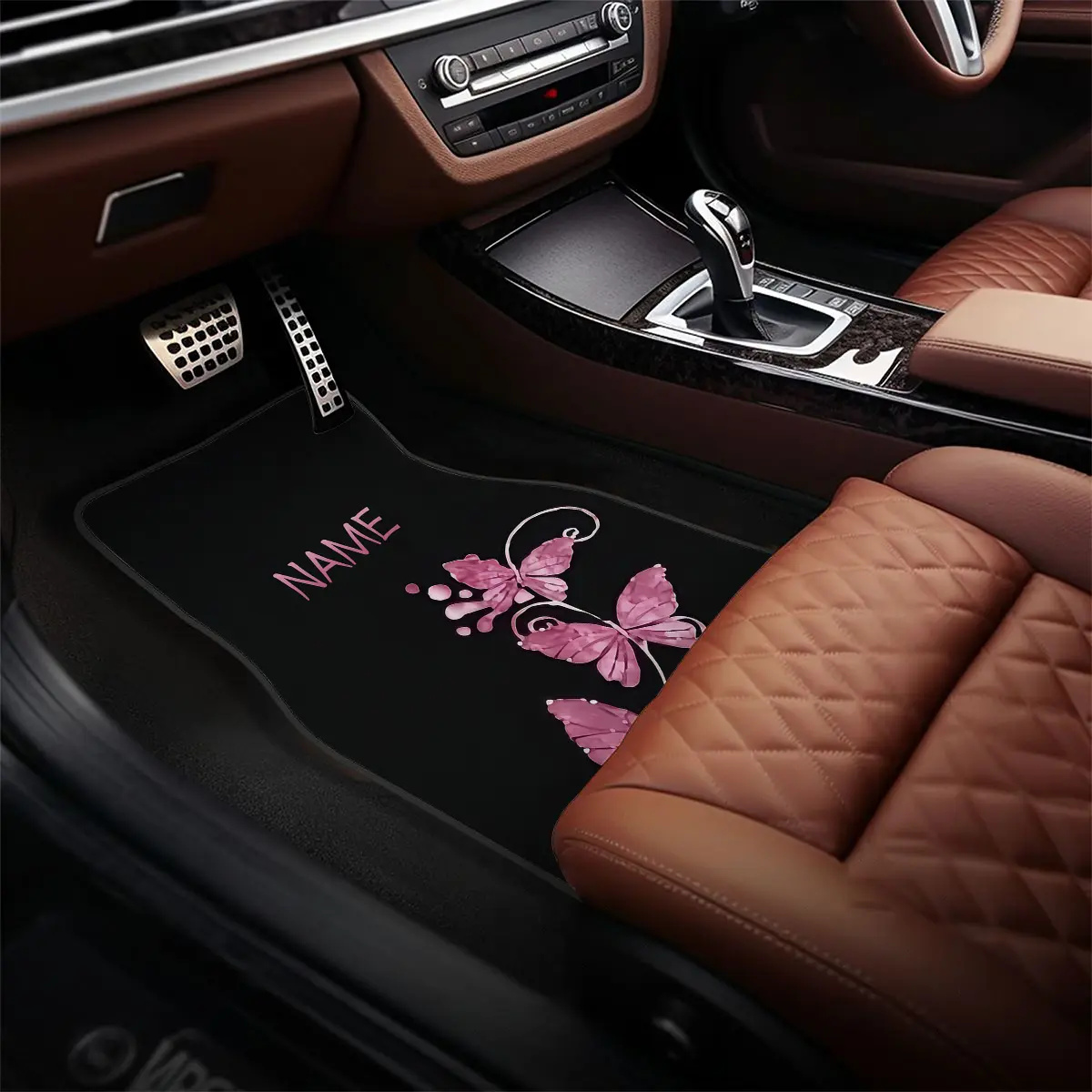 4-Piece Customizable Car Floor Mats - Personalized with Name/Text, Butterfly Pattern, Easy-to-Clean, Fit for Sedans, Trucks, SUVs, Ideal Birthday/Holiday Gift, 4 Items
