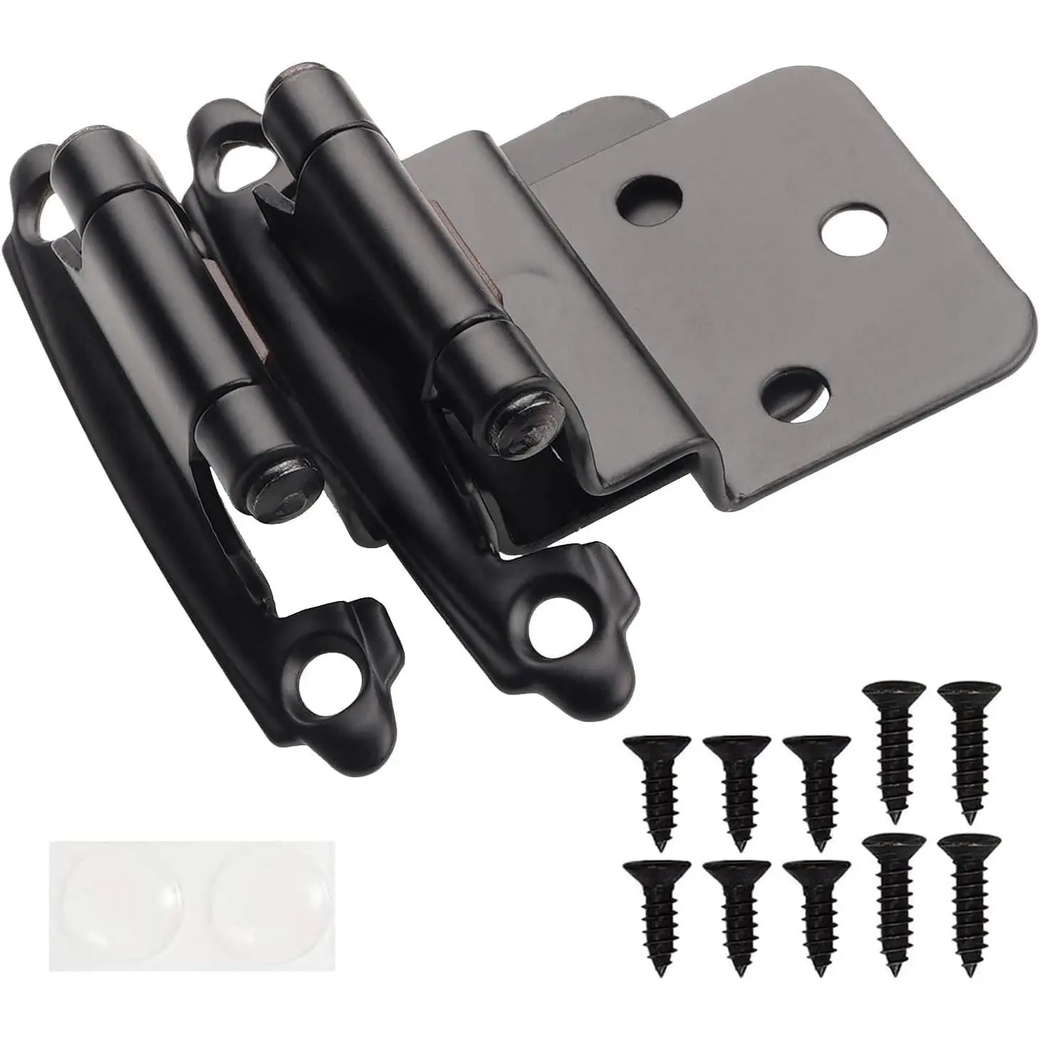 3/8" Inset Cabinet Hinges Matte Black (10 Pairs - 20 Pcs) Offset Self Closing with Bumpers & Upgraded Screws for Kitchen CabinetsGift