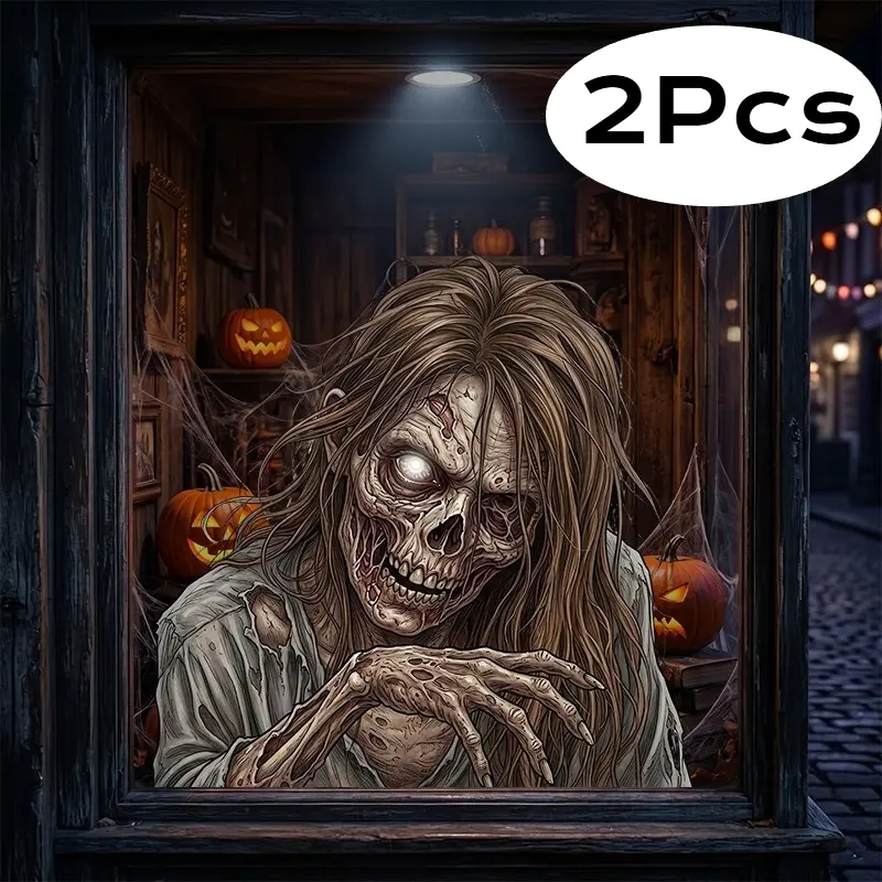 2PCS Halloween Scary Window Cover Decoration,Halloween Horror Curtain Skeleton Window Clings Creepy Backdrop Decor for Indoor Outdoor Party Films Props Photo Haunted House Wall Door Decor