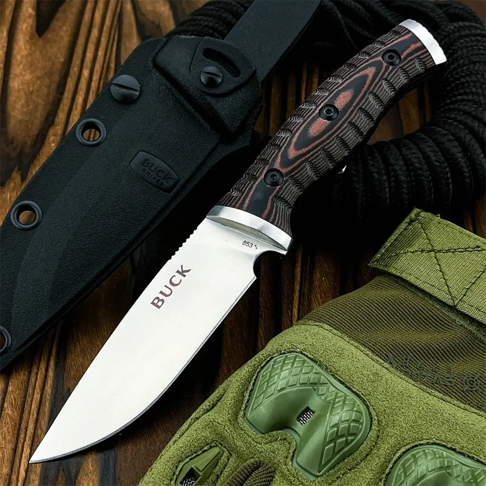 Outdoor utility fixed knife with sheath, D2 steel blade, G10 handle. A tough and durable outdoor camping knife, high-quality tool for picnics, hiking, and fishing, Outdoor Knives, Camping Survival Tool