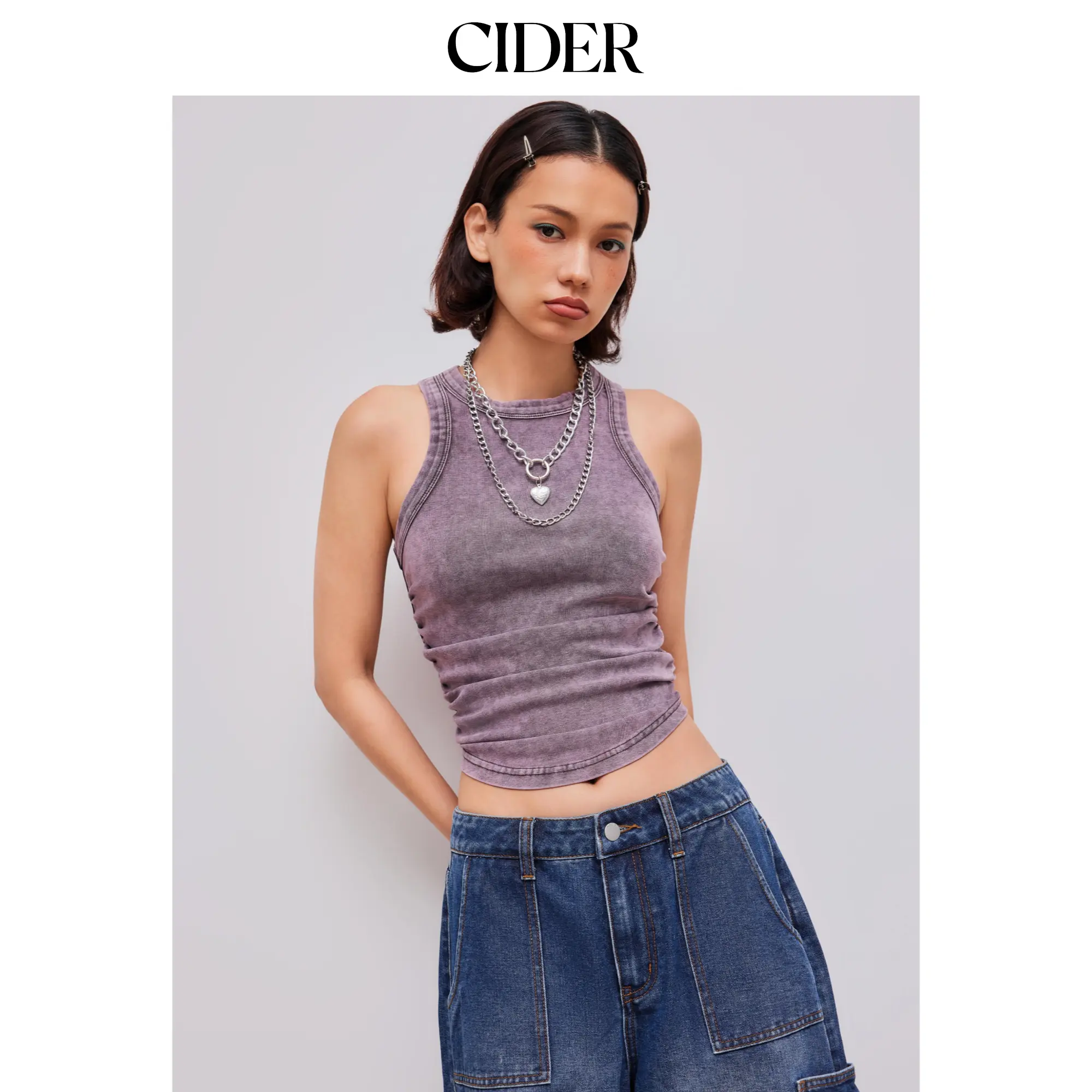 Cider [2 colors, size 4-10] Cotton-blend Round Neckline Solid Ruched Tank Top