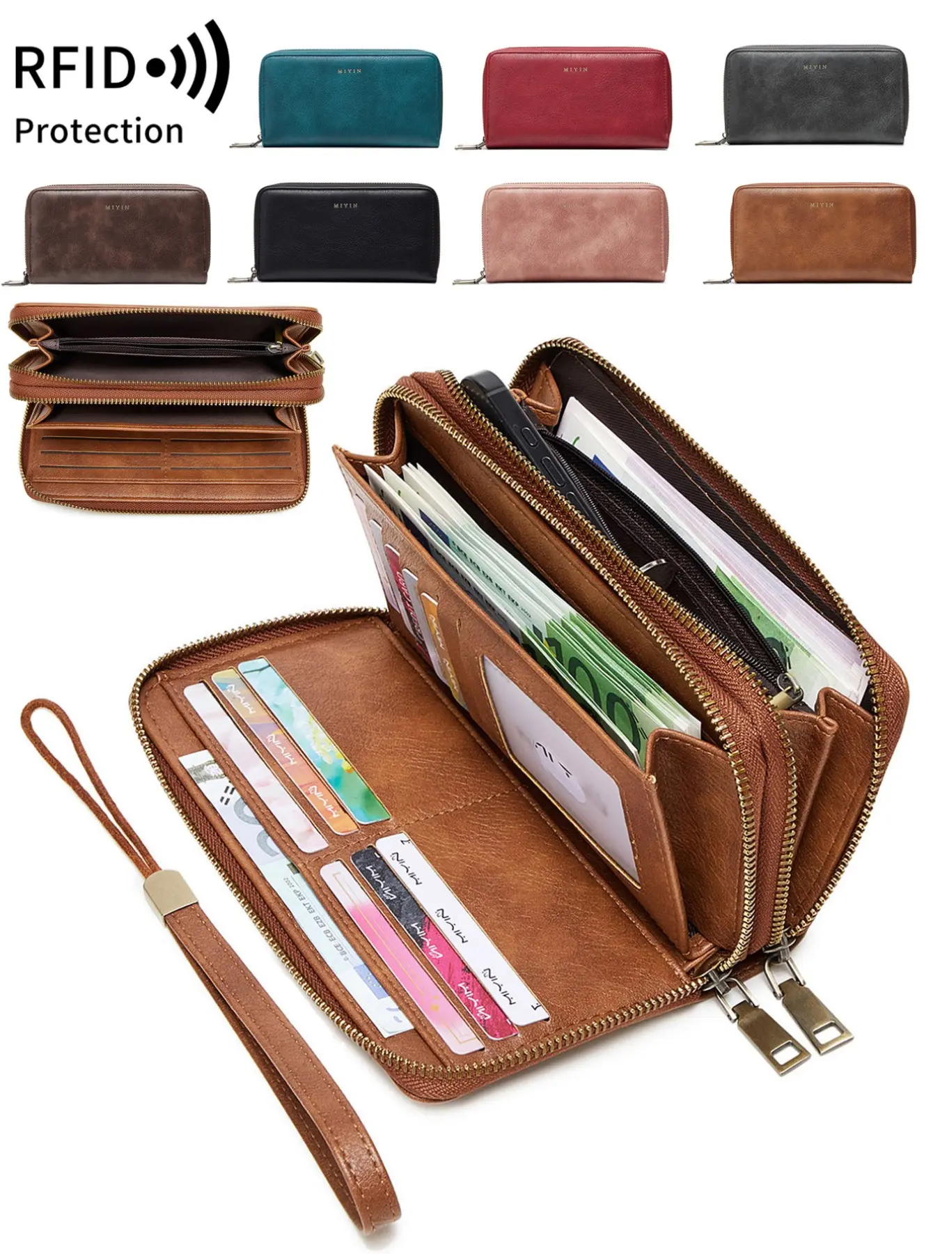 Women's Retro Double Zipper Large Capacity Wallet, RFID Wallets, Anti-Theft, Zipper Closure, Multiple Card Slots, Cash Pocket, Credit Card Organizer, Women's Handbag That Can Hold Mobile Phones, Birthday Gift, Valentine's Day Gift