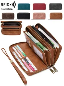 Women's Retro Double Zipper Large Capacity Wallet, RFID Wallets, Anti-Theft, Zipper Closure, Multiple Card Slots, Cash Pocket, Credit Card Organizer, Women's Handbag That Can Hold Mobile Phones, Birthday Gift, Valentine's Day Gift