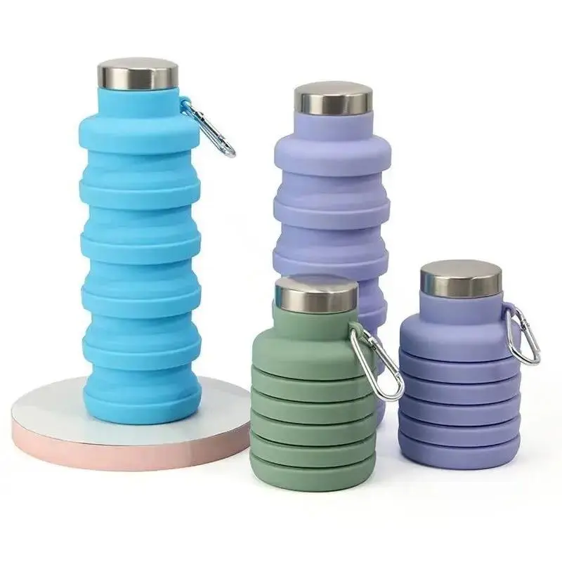 Collapsible Silicone Water Bottle - Leak-Proof, BPA-Free, Compact Reusable Cup with Portable Carabiner for Hiking Enthusiasts, Cycling, Outdoor Activities