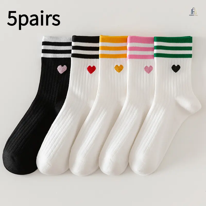 5 Pairs Women Seamless Long Socks, Preppy Color Block Knit Hosiery, Warm Autumn Winter Sports Sock Set, Breathable Casual Footwear for Daily School Outdoor Wear