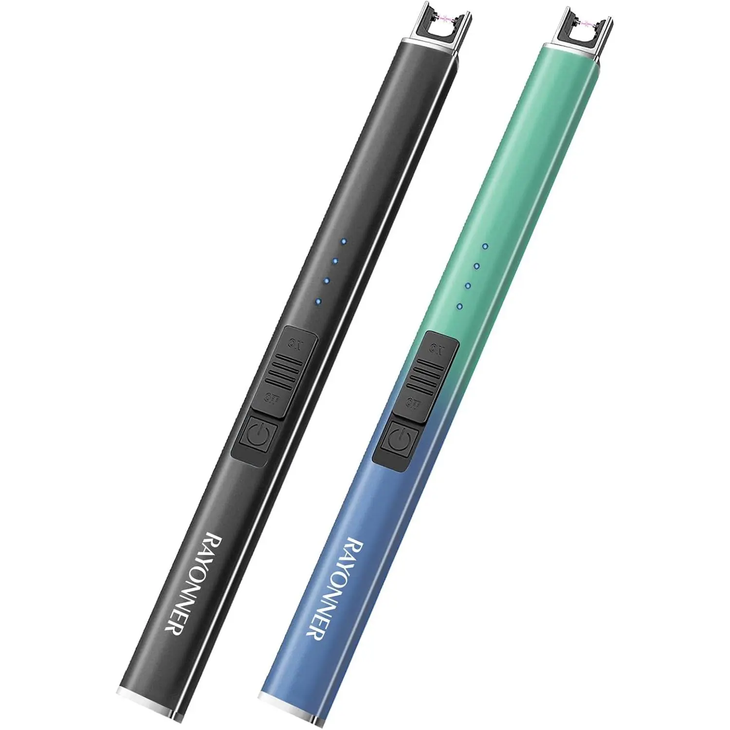 Electric Candle Lighter, Black+Green/Blue Gradient| Windproof Plasma Arc, For Deep Jars, BBQ Camping, Flameless Fire Starter