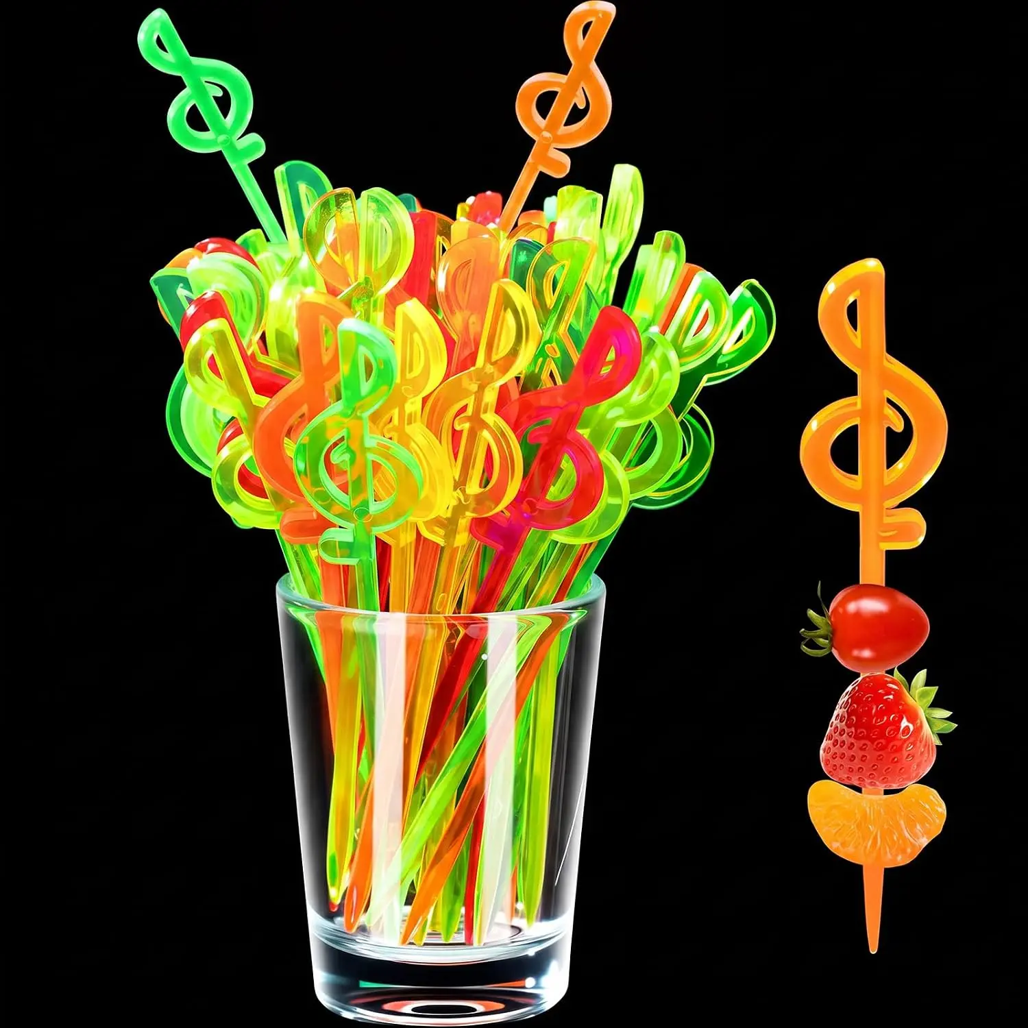 100 count Musical Notes Toothpicks Plastic  Cupcake Toppers for Appetizers Fruit   Picks Sticks Disposable Multicolor Toothpicks for Rock Musical Concert Birthday 50s Party