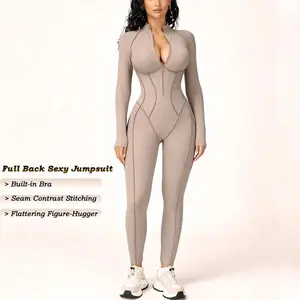 VITALINOVO Womens Running Onesie Athletic Romper Pants Long Sleeve Zip Up Hiking Outfits One Piece Workout Bodycon Jumpsuits
