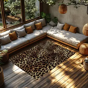 Leopard Print Crystal Velvet Animal Pattern Area Rug #LeopardPrintRug #AnimalPatternFloorMat #WildlifeInspiredCarpet #CrystalVelvetHomeDecor