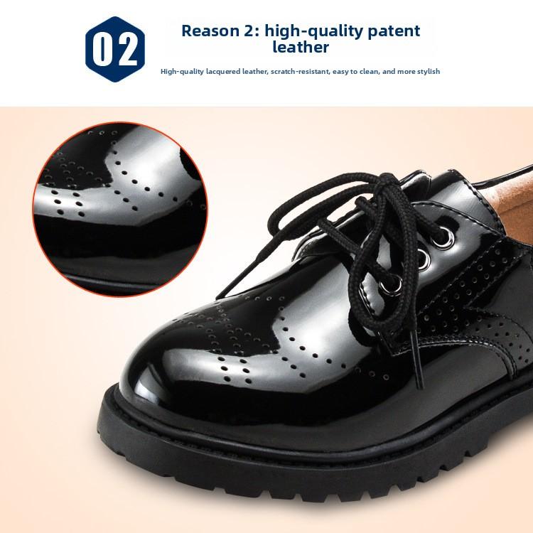 2026 Children's Leather Shoes for Boys, Middle and Older Kids, Elementary School Students, Korean Style Soft Sole Flower Boy Black Performance Shoes