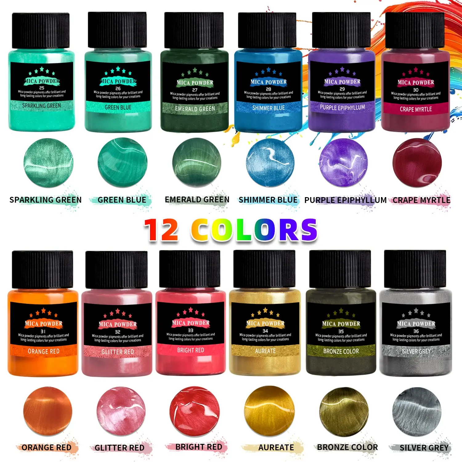 Premium 12 Shades Pearlescent Mica Powder Pigment Kit, Natural Non-Toxic Shimmer Dye, Easy Mix for Epoxy Resin, Slime, Soap, Candles, Paint, Jewelry, DIY Projects