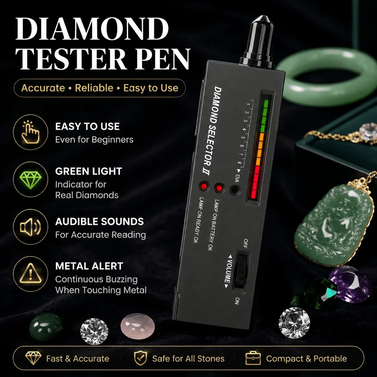 Professional Portable Diamond & Gemstone Tester Pen Detector - Thermal Conductivity & Hardness Tool for Jade, Crystals & Jewelry | Instant Authenticity Check
