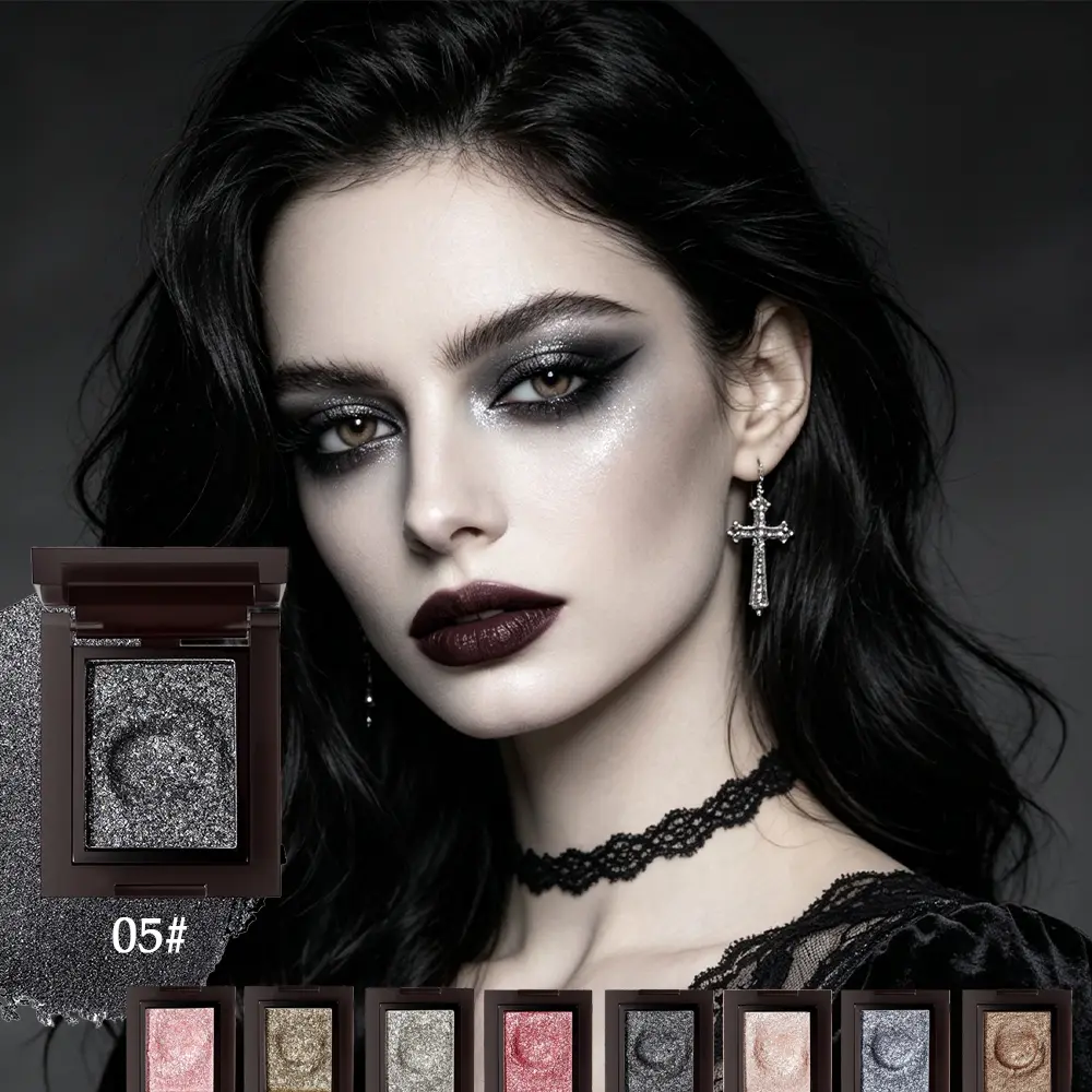 8 Colors Glitter Single Eyeshadow Palette, High Pigment Metallic Shimmer Eye Shadow Powder, Long Lasting Waterproof Sparkly Gothic Smoky Eye Makeup, Silver Black Gold Pink Champagne Shades for Women Daily & Party Cosmetics