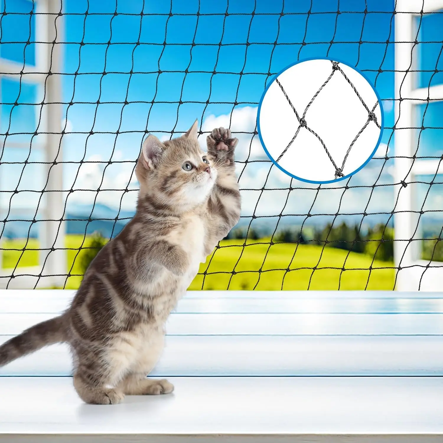 10ft x 13ft Steel Reinforced Cat Netting for Balcony, High Strength Safety Pet Netting, Strong Protection Barrier Mesh Fence for Catio and Pets