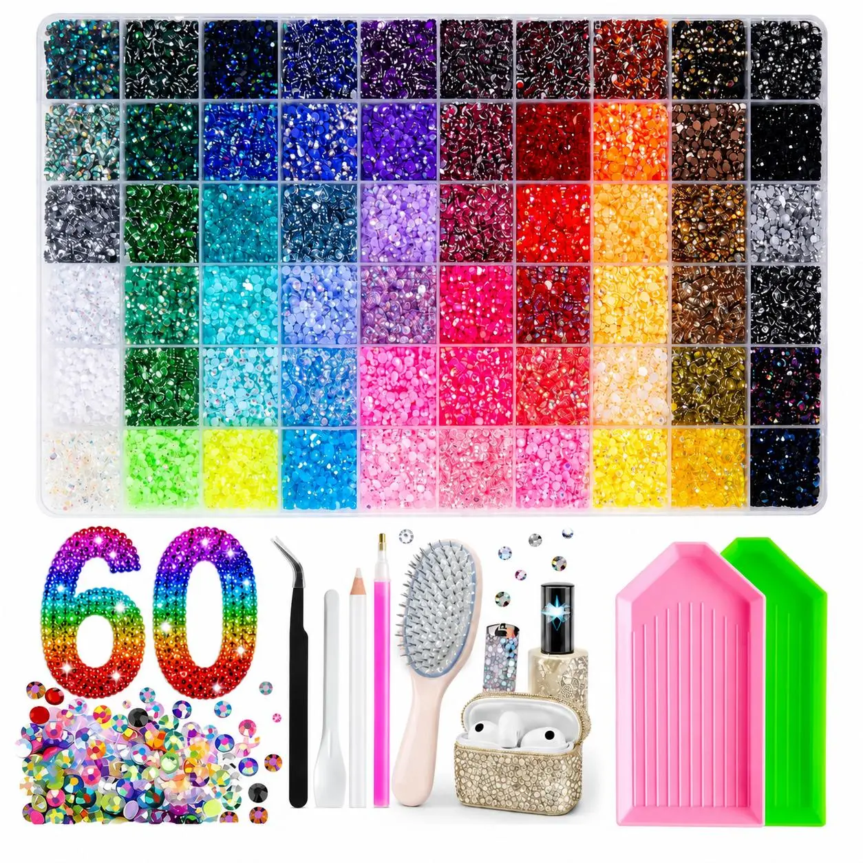 Bedazzling Kit 48000Pcs 60 Colors Resin Jelly Rhinestones, Multicolor 3mm Flatback Gems for Diamond Art, Bedazzler Kit with Tools - Christmas Birthday Gifts for Women