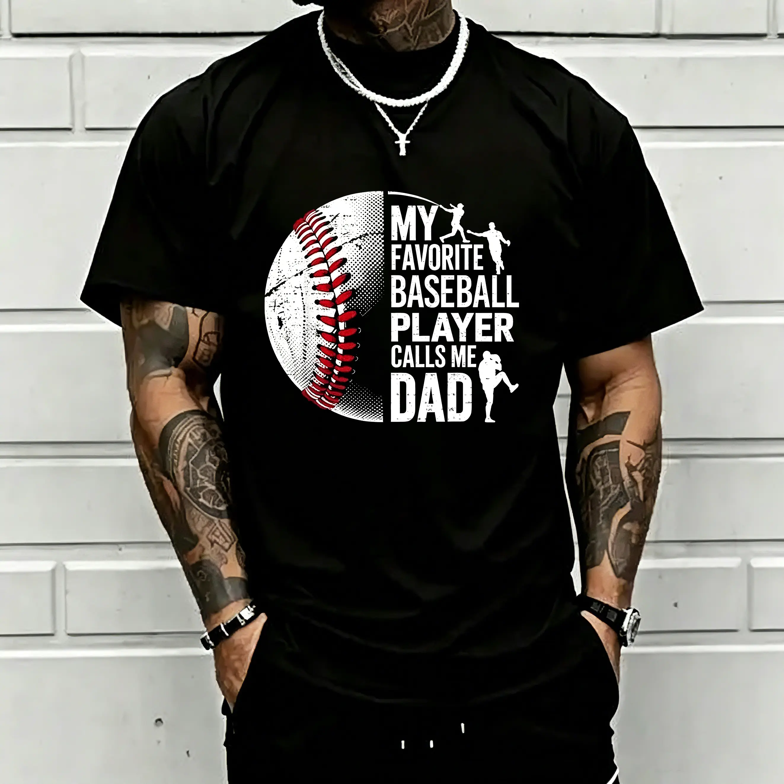 My Favorite Baseball Player Calls Me Dad T-Shirt, Baseball Dad Graphic Tee, Proud Father Sports Shirt, Baseball Family Gift, Father's Day Dad Tee, Game Day Apparel, Casual Unisex Crewneck Graphic Top