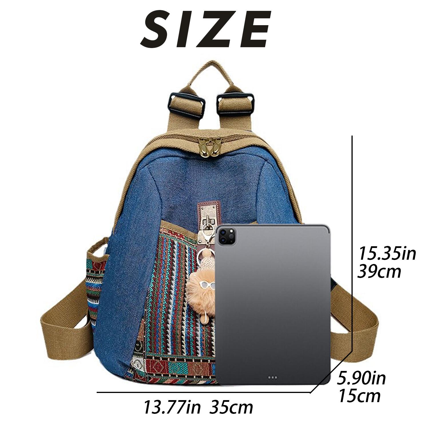 Women's Practical Denim Rucksack with Double Zipper Closure, Classic Printed Shoulder Bag with Adjustable Strap and Top Handle for Casual Daily Use and Commuting