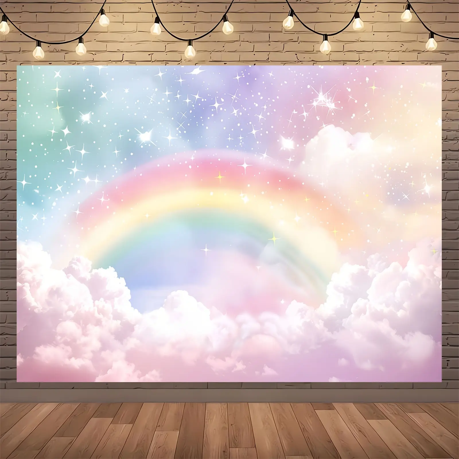 1pc Photography Background, Pastel Rainbow Backdrop for Birthday Party Decorations with Unicorn Theme, Cake Table Banner, Rainbow Shower Photography Background, Festival Decoration
