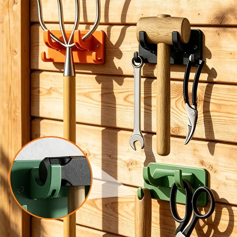 1pc Multi-functional Garden Tool Hanger, 4-Hook Design, Suitable for Brooms/Shovels/Rakes/Hoes, Compatible with Long-Handled Tools. Features a Wall-mounted Design with Included Screws for Secure Installation. Includes a Shovel Storage Rack