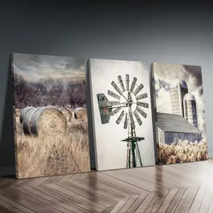 2D Flat, 3-Piece Framed Set - Country Farm Triptych Canvas Art Theme Wall Art, Clearance Sale. 2D Flat, suitable for Halloween, Christmas, Winter, and Summer. Luxurious interior decoration, suitable for him/her, bedroom, living room, bathroom, home office
