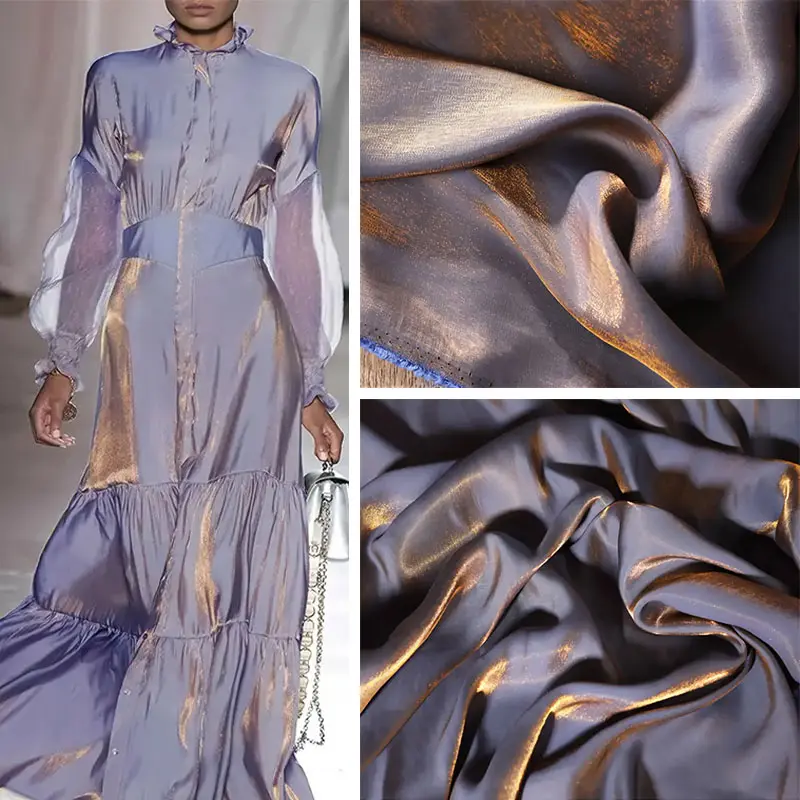 Shimmer grey Color Shift Satin Material, Luxurious Lustrous Fabric for Fashion Sewing & Home Decor