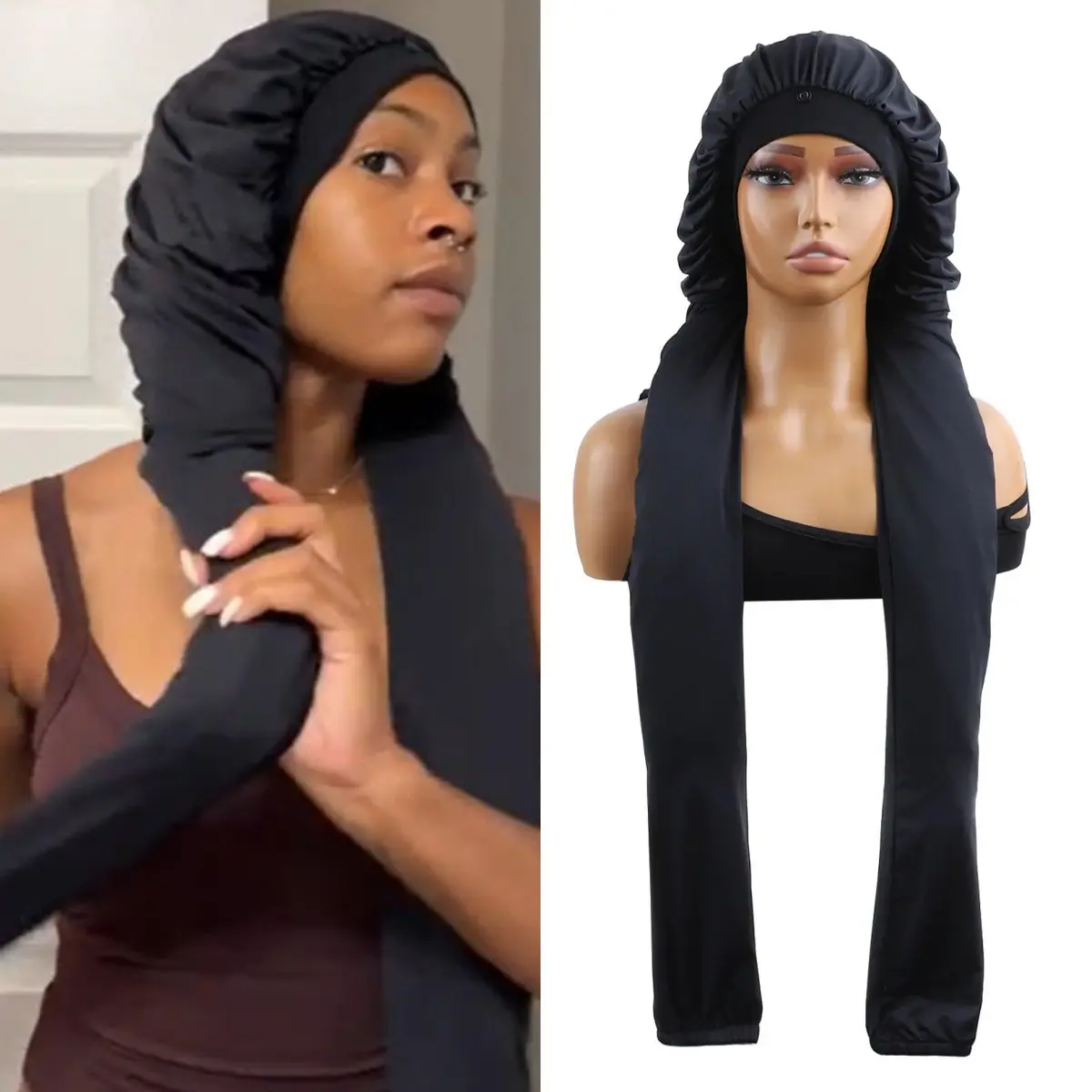 Extra Long Silky Satin Bonnet for Women, Wide Band Sleep Cap for Braids & Dreadlocks, Smooth Anti-Frizz Hair Protection for Daily & Travel Use, Haircare, Lightweight