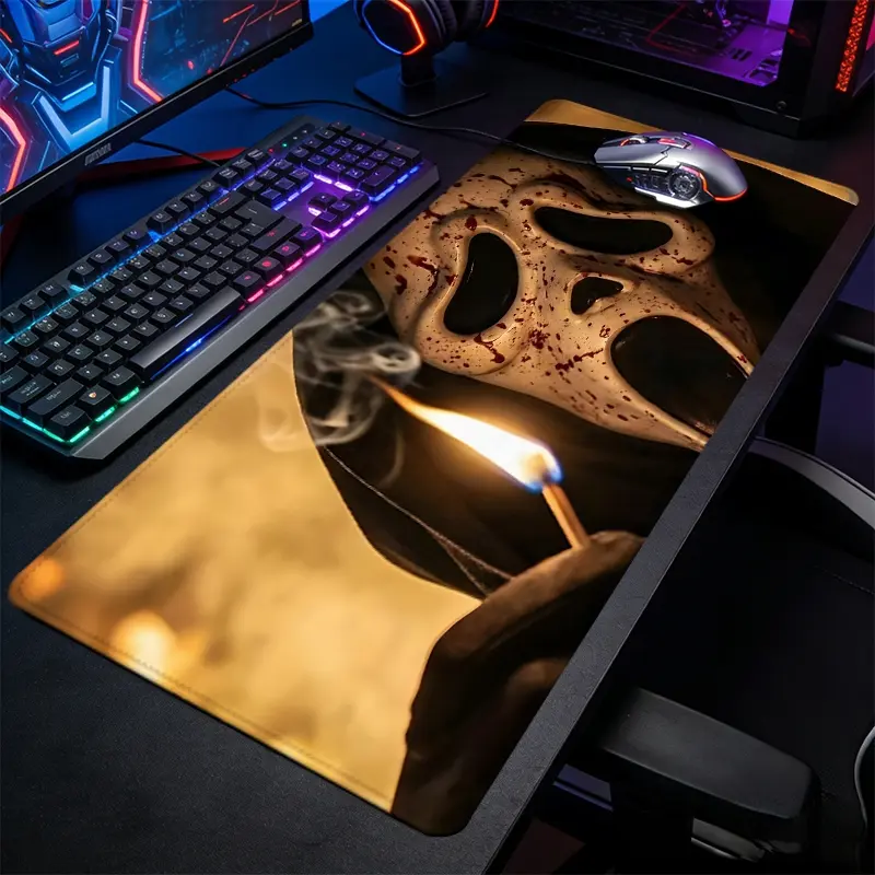 Blood Stained Ghostface Mask Large-Sized Gaming Mouse Pad, Non slip mousepad, Scream Horror, Anti-Slip Rubber Lock Edge High-Definition Printing, Suitable For Computers, Laptops, Home & Office, Great Gift For Family & Friends