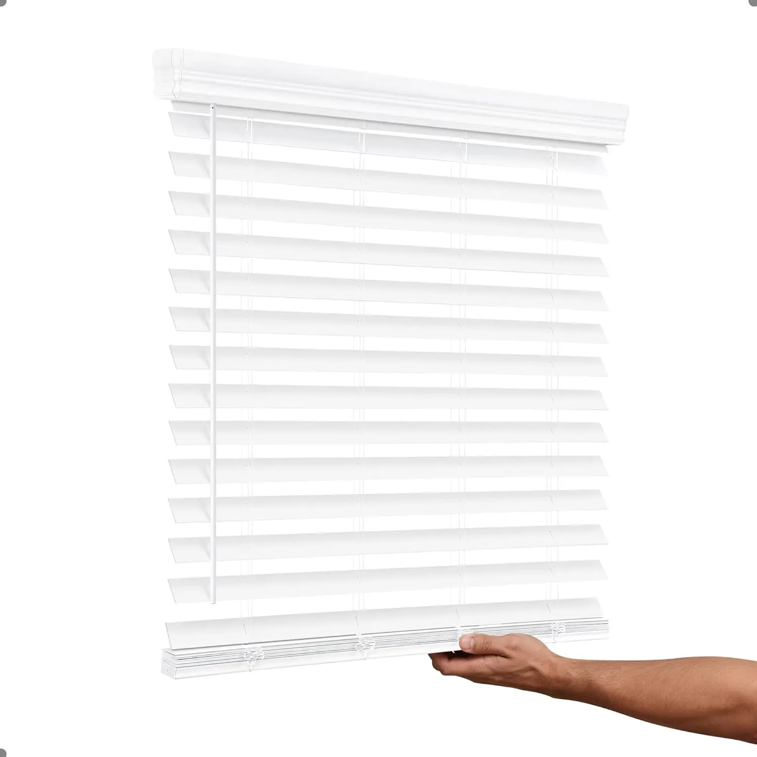 2 Inch Cordless Faux Wood Blinds 34" W x 60" H, Indoor Window Shades, Child & Pet Safe, Privacy Protection for Nursery, Smooth Operation