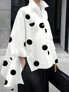 women's polka dot print shirt collar blouse, casual batwing sleeve top for daily wear, ladies clothes for all seasons