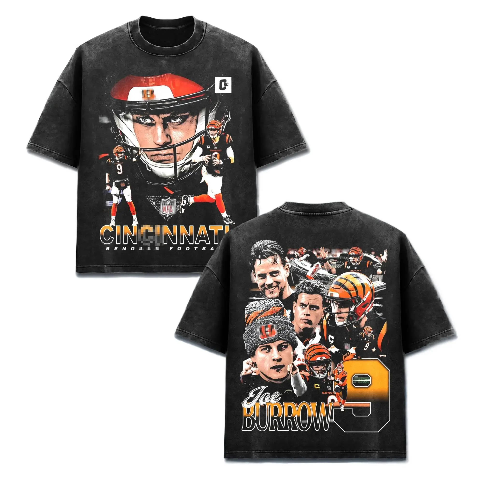 Unisex Joe Burrow JB9 Pure Cotton Short-Sleeve Top - Oversize T-Shirt, Joe Cool QB Vintage Tee, Who Dey Nation Fan Merch, Queen City Sports Apparel, Retro 90s Bootleg Game Day Shirt, Pro Football Gift, Heavyweight Black Acid Wash All-Seasons Menswear Tops